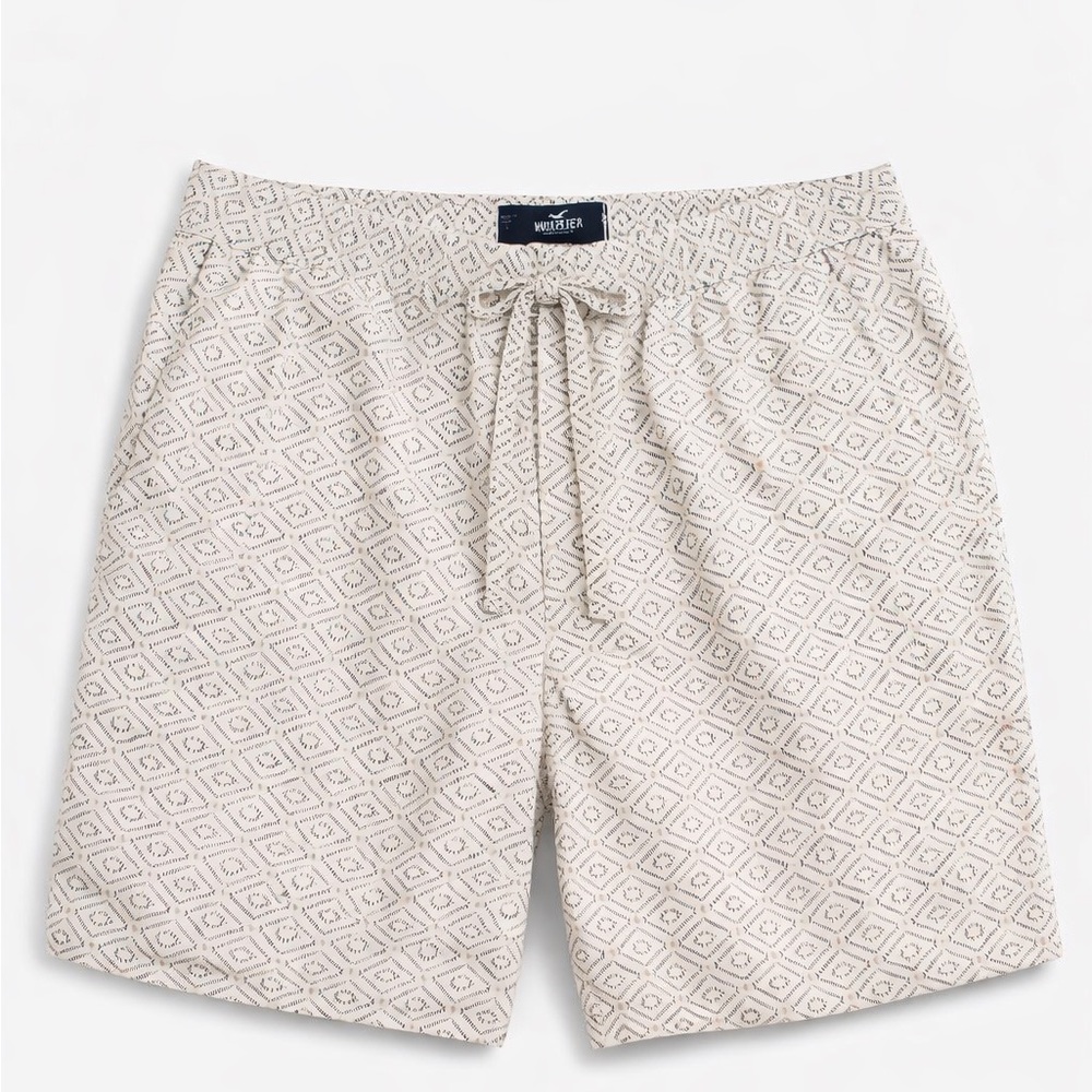 Hollister Men’s Beige Pattern Linen Blend Shorts